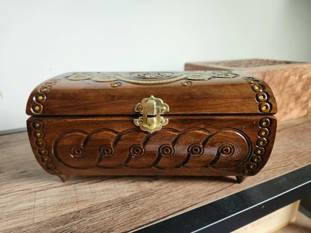 💙Large Wooden Jewelry Box with blue and yellow trim💛