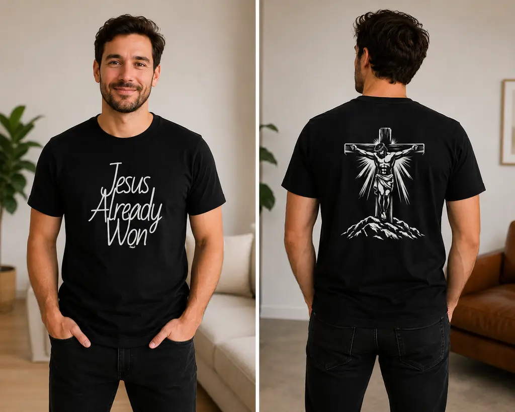 Jesus Already Won with Cross on the back T-Shirt