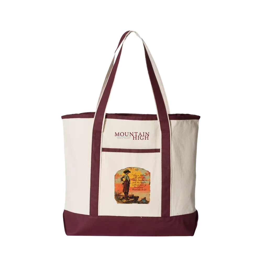 She's Clothed With Strength MH Camp Tote