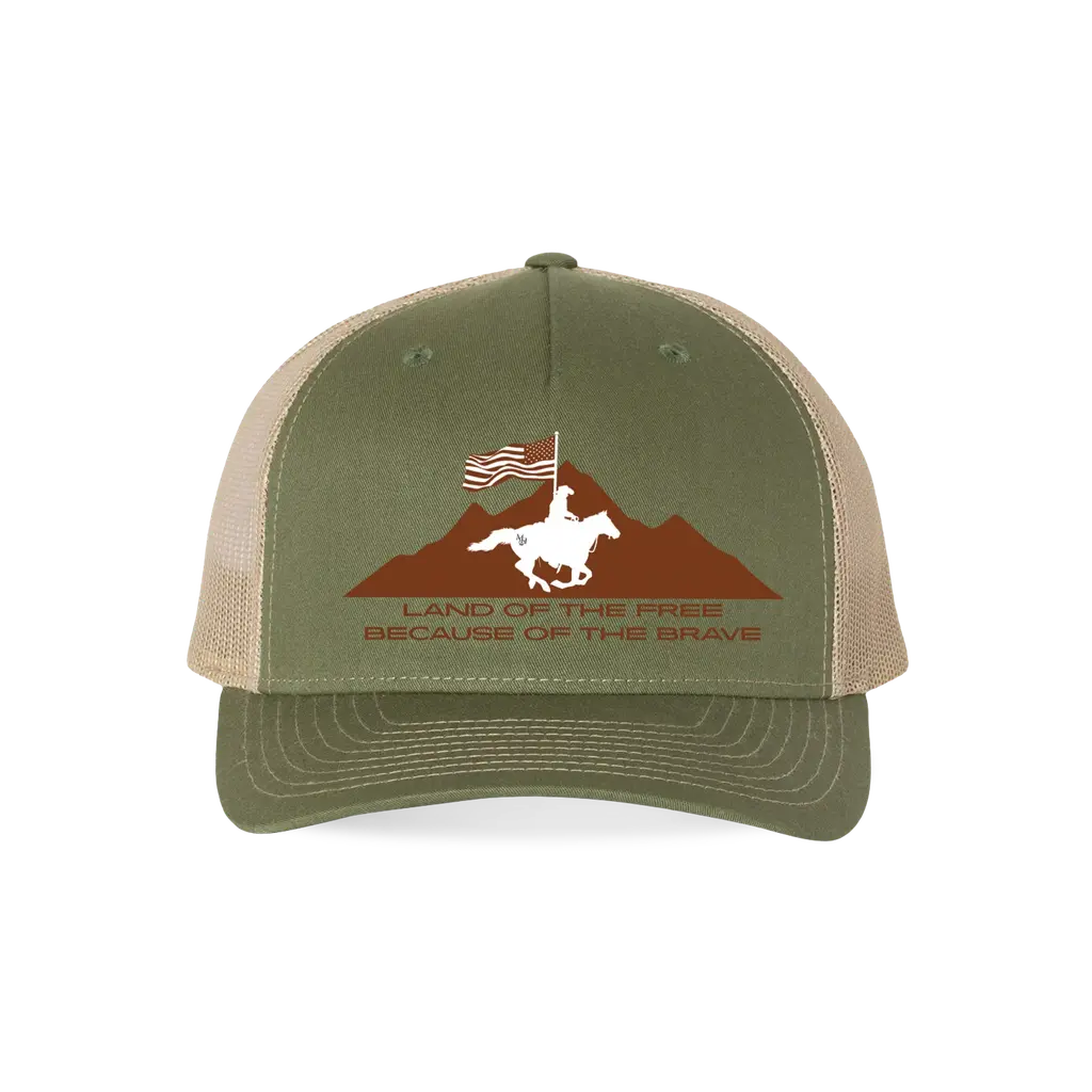 Land of the Free Because of the Brave Panel Hat Brown