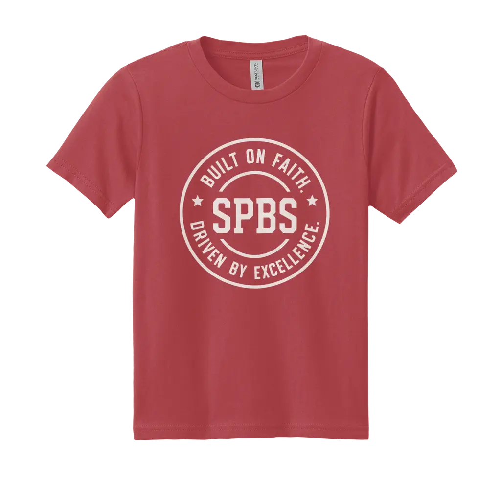 Youth Tee with Crest - Cardinal/Midnight Navy