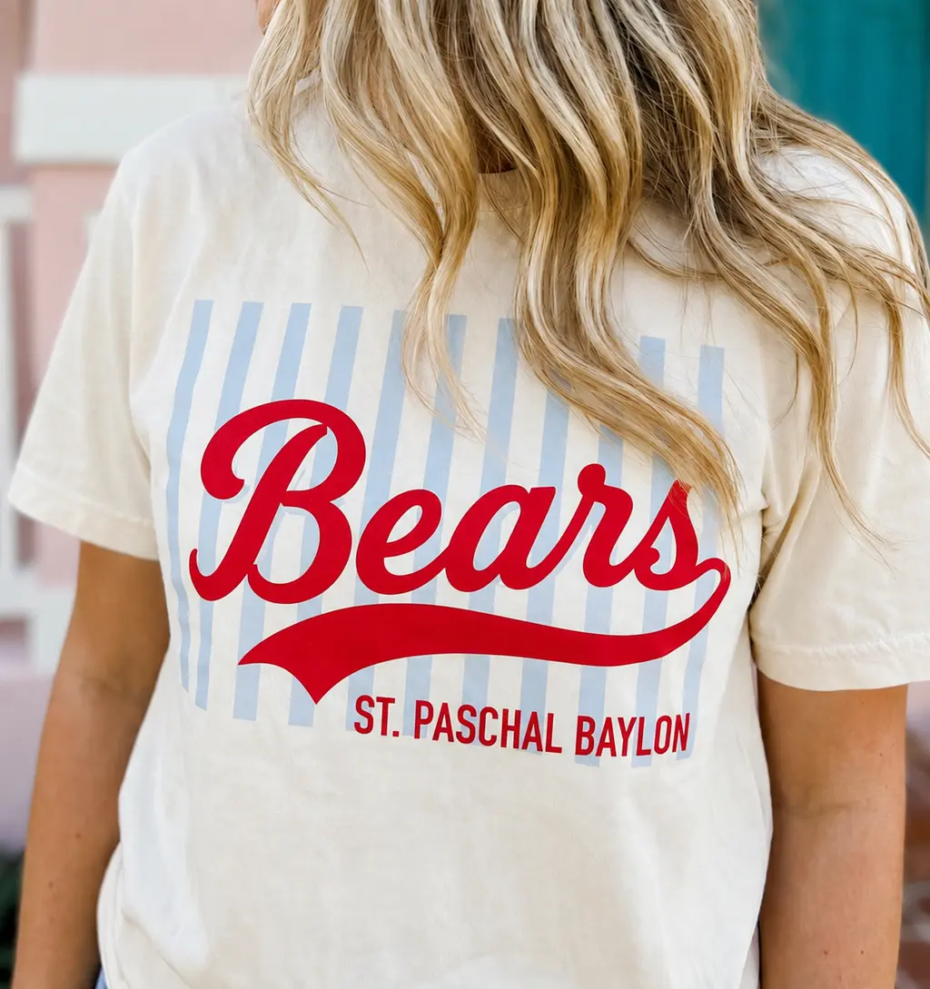 Adult Bears Script with Stripes Shirt - White
