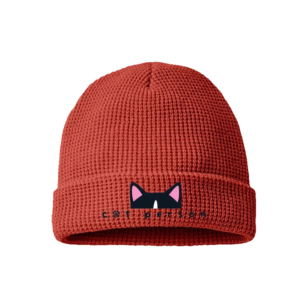 Cat Person Waffle Cuffed Beanie