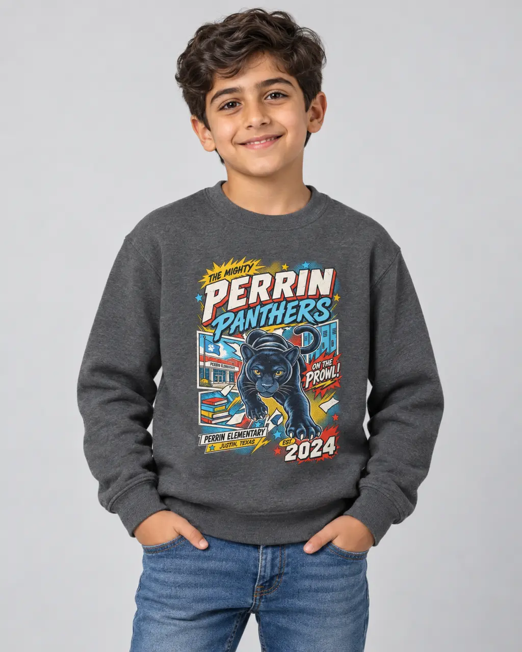 Mighty Panther Comic Youth Crewneck