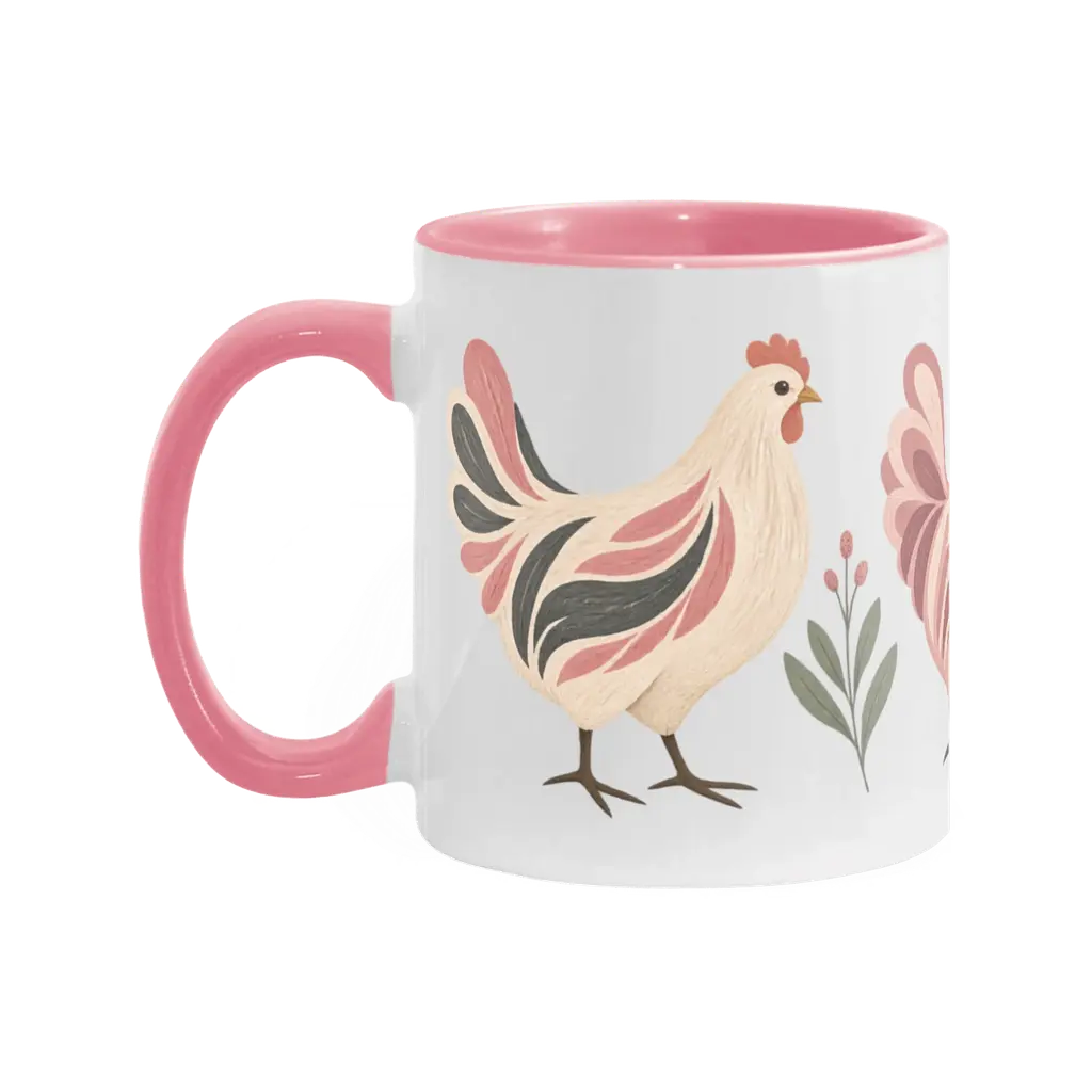 Three Painted Hens Pink Mug