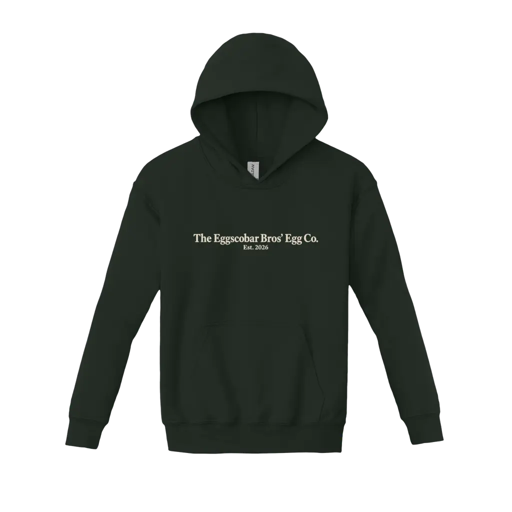 The Original Eggscobar Youth Heavy Blend Hoodie Front + Back Design